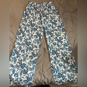 SHEIN Blue and White Floral Wide Leg Pants